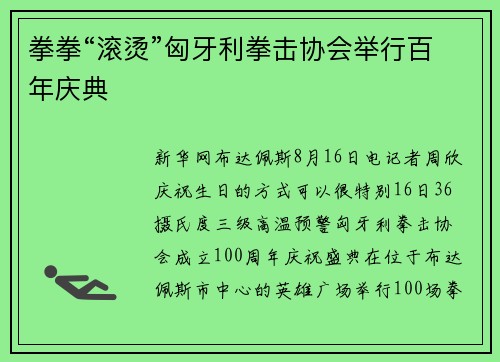 拳拳“滚烫”匈牙利拳击协会举行百年庆典 拳拳“滚烫”匈牙利拳击协会举行百年庆典