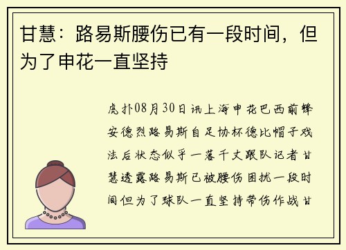 甘慧:路易斯腰伤已有一段时间,但为了申花一直坚持 甘慧:路易斯腰伤已有一段时间,但为了申花一直坚持